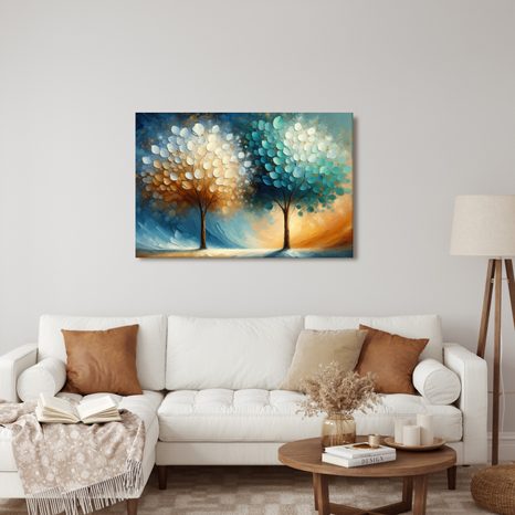 WANDBILD ZWEI LEBENSBÄUME IN FARBEN - BILDER BÄUME DES LEBENS - BILDER