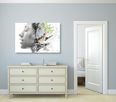 OBRAZ ŽENA S MALOVANÝMI KVĚTINAMI - OBRAZY ŽENY - OBRAZY