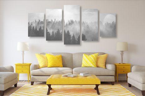 КАРТИНИ ОТ 5 ЧАСТИ – МЪГЛА НАД ГОРАТА В ЧЕРНО-БЯЛО - ЧЕРНО-БЕЛИ КАРТИНИ - КАРТИНИ