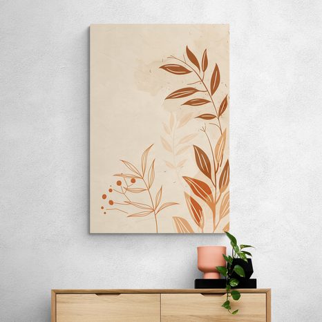 WANDBILD MINIMALISTISCHE BLÄTTER PEACH FUZZ - BILDER BÄUME UND LAUB - BILDER