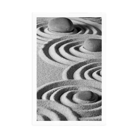 PLAKÁT ZEN KAMENY V PÍSČITÝCH KRUZÍCH ČERNOBÍLÉM PROVEDENÍ - ČERNOBÍLÉ - PLAKÁTY