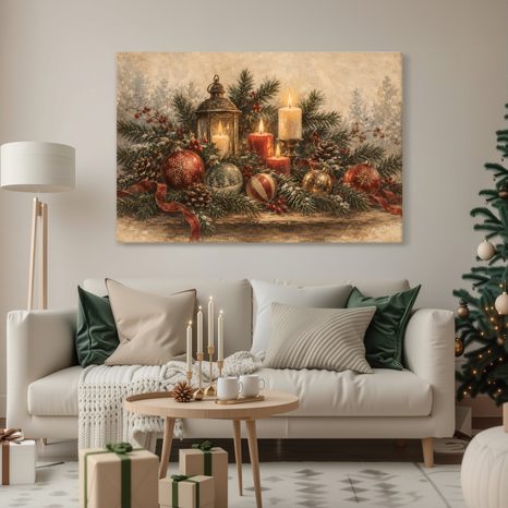 CANVASTAVLA ADVENTSSTILLEBEN MED LJUS - JUL- OCH VINTERTAVLOR - TAVLOR