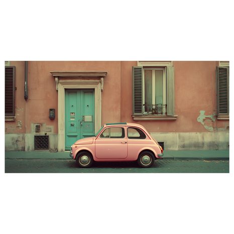 OBRAZ VINTAGE AUTO PŘED DOMEM - OBRAZY AUT - OBRAZY