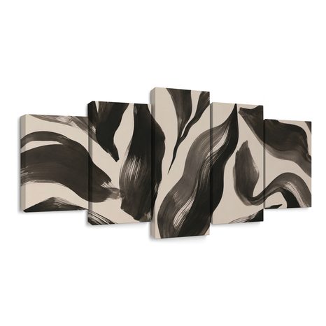 TABLEAU EN 5 PARTIES – COUPS DE PINCEAU ABSTRAITS - IMAGES FORMES ABSTRAITES - TABLEAUX