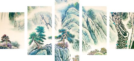 5-TEILIGES WANDBILD CHINESISCHE LANDSCHAFTSMALEREI - WANDBILD IMITATION VON ÖLGEMÄLDE - BILDER