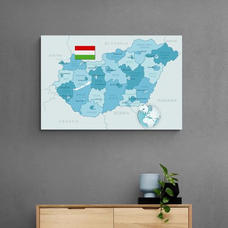 OBRAZ ELEGANTNÁ MODRÁ MAPA MAĎARSKA - OBRAZY MAPY - OBRAZY