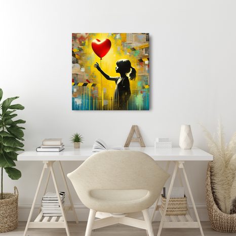 WANDBILD SILHOUETTE EINES MÄDCHENS MIT BALLON - WANDBILDER FRAUEN - BILDER