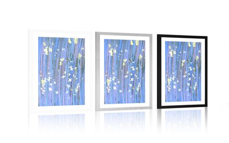 POSTER MIT PASSEPARTOUT BLUMENABSTRAKTION IN LILA - MOTIVE AUS UNSERER WERKSTATT - POSTER