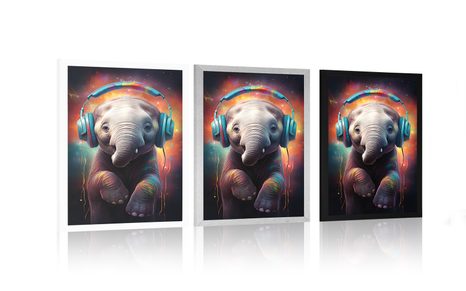 PLAKÁT SLON SE SLUCHÁTKY - PÁRTY ZVÍŘATA SE SLUCHÁTKY - PLAKÁTY