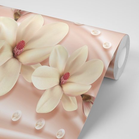 WALLPAPER LUXURIOUS MAGNOLIA WITH PEARLS - WALLPAPERS FLOWERS - WALLPAPERS