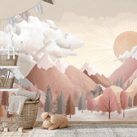 SAMOLEPÍCÍ TAPETA PASTELOVÉ HORSKÉ PANORAMA - DĚTSKÉ TAPETY - TAPETY