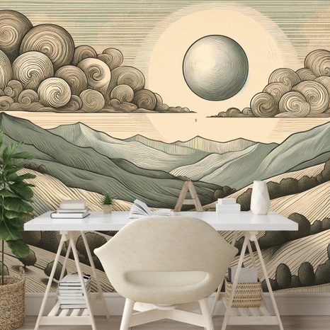 SAMOLEPÍCÍ TAPETA HORSKÁ KRAJINA V RETRO STYLU - TAPETY HORY - TAPETY