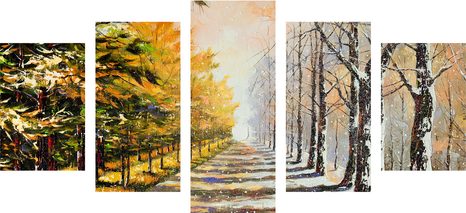 5-PIECE CANVAS PRINT AUTUMN AVENUE OF TREES - PICTURES OF NATURE AND LANDSCAPE - PICTURES