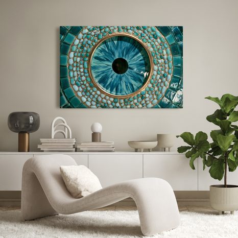 TABLEAU SUR TOILE – ŒIL TURQUOISE EN MOSAÏQUE - TABLEAUX PAR THÈME - TABLEAUX