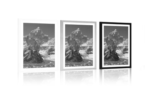 AFFICHE – SOMMET DE MONTAGNE MAGNIFIQUE EN NOIR ET BLANC - NOIR ET BLANC - AFFICHES