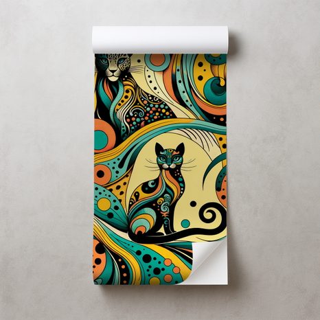 SELBSTKLEBENDE FOTOTAPETE BUNTE ABSTRAKTE KATZEN - TAPETEN MIT TIERMOTIVEN - TAPETEN