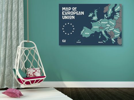 QUADRO IN SUGHERO – MAPPA EDUCATIVA CON NOMI DEI PAESI DELL'UNIONE EUROPEA - QUADRI SU SUGHERO - STAMPE E QUADRI
