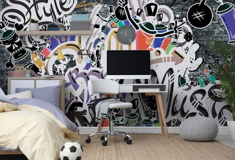 SELF ADHESIVE WALLPAPER TRENDY PURPLE GRAFFITI WALL - WALLPAPERS - 🔥 TOTAL SALE 🔥