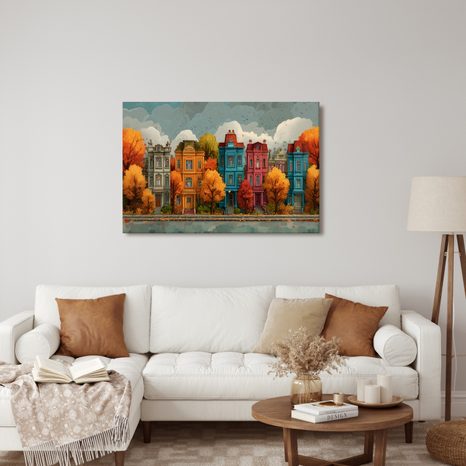 WANDBILD HERBSTLICHE BUNTE HAUSFASSADEN - BUNTE HÄUSER - BILDER