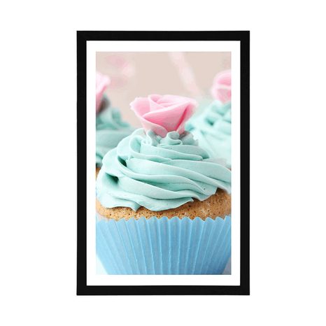 POSTER MIT PASSEPARTOUT BUNTE SÜSSE CUPCAKES - MIT KÜCHENMOTIV - POSTER