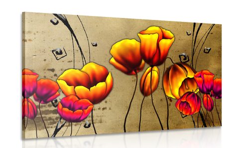 CANVAS PRINT RED POPPIES IN AN ETHNO TOUCH