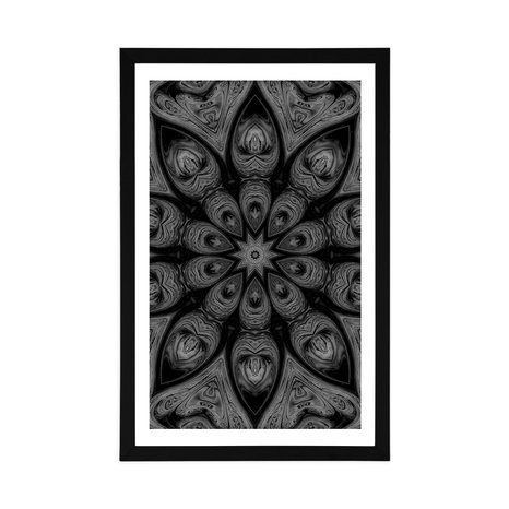 AFFICHE AVEC PASSE-PARTOUT – MANDALA HYPNOTIQUE EN NOIR ET BLANC - NOIR ET BLANC - AFFICHES