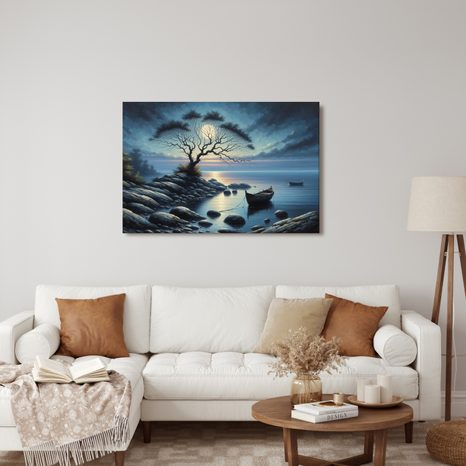 OBRAZ LOĎKY ZA MĚSÍČNÍHO SVITU - OBRAZY JEZERA - OBRAZY