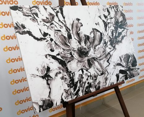 OBRAZ MALOVANÉ KVĚTINY LÉTA V ČERNOBÍLÉM PROVEDENÍ - ČERNOBÍLÉ OBRAZY - OBRAZY