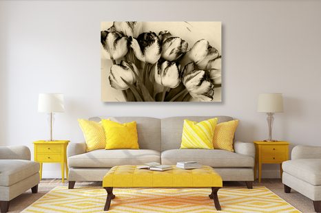 OBRAZ JARNÉ TULIPÁNY V SÉPIOVOM PREVEDENÍ - ČIERNOBIELE OBRAZY - OBRAZY