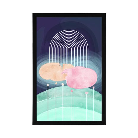 POSTER REGENBOGEN ÜBER EINER ABSTRAKTEN WIESE MID-CENTURY - MOTIVE AUS UNSERER WERKSTATT - POSTER