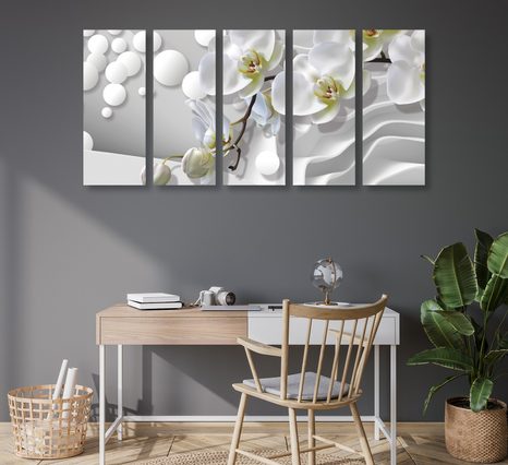 5-DIELNY OBRAZ ORCHIDEA NA ABSTRAKTNOM POZADÍ - OBRAZY KVETOV - OBRAZY