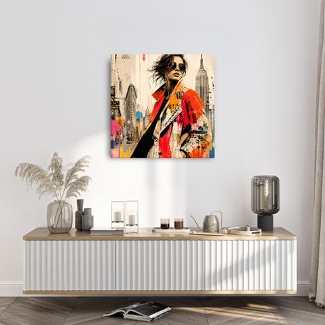 TABLEAU SUR TOILE – FEMME ÉLÉGANTE DANS LA MÉTROPOLE - TABLEAUX DE FEMMES - TABLEAUX