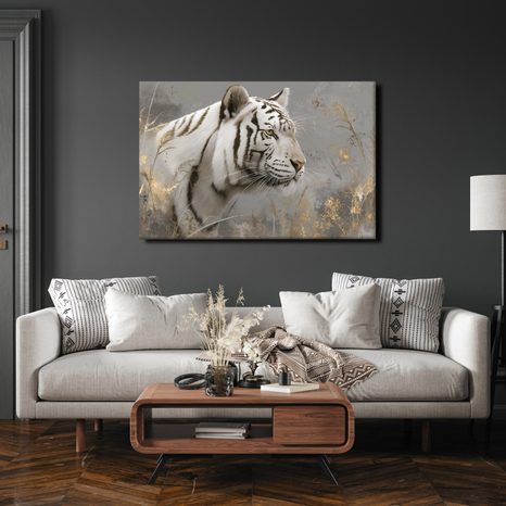 OBRAZ BÍLÝ TYGR V TRÁVĚ - OBRAZY LVI A TYGŘI - OBRAZY