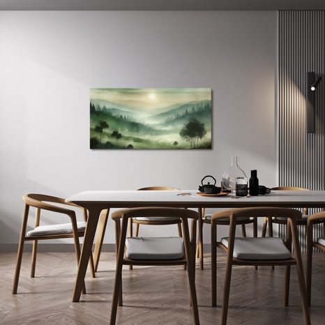 WANDBILD BÄUME IM NEBEL - BILDER VON SONNENAUFGANG UND SONNENUNTERGANG - BILDER