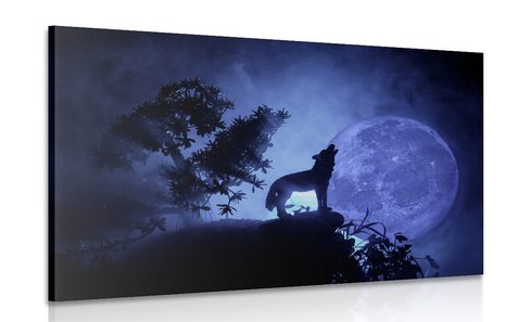 WANDBILD WOLF BEIM VOLLMOND - BILDER TIERE - BILDER