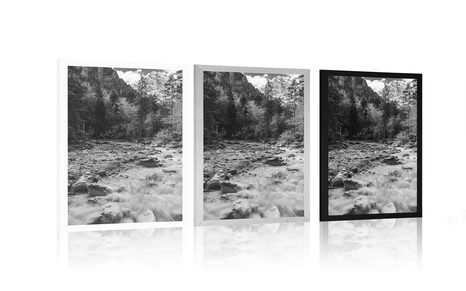 PLAKÁT ČERNOBÍLÁ HORSKÁ KRAJINA - ČERNOBÍLÉ - PLAKÁTY