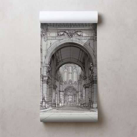 TAPETA HISTORICKÁ ARCHITEKTURA V ČERNOBÍLÉ KRESBĚ - ČERNOBÍLÉ TAPETY - TAPETY