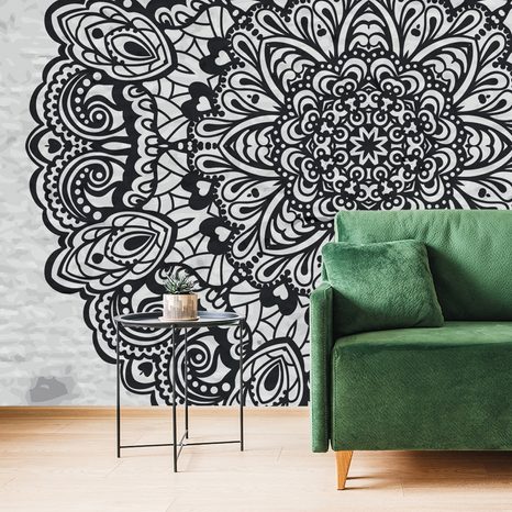 SELF ADHESIVE WALLPAPER FLORAL MANDALA IN BLACK AND WHITE - SELF-ADHESIVE WALLPAPERS - WALLPAPERS