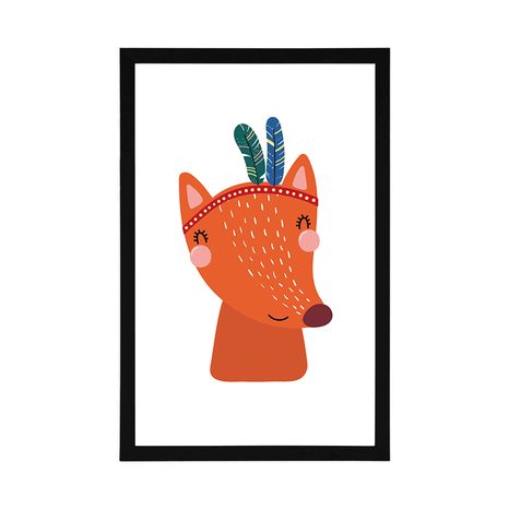 POSTER MIT PASSEPARTOUT NIEDLICHER FUCHS MIT FEDERN - TIERE - POSTER