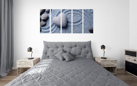 5-DIELNY OBRAZ SRDCE Z KAMEŇA NA PIESOČNATOM POZADÍ - OBRAZY ZÁTIŠIE - OBRAZY