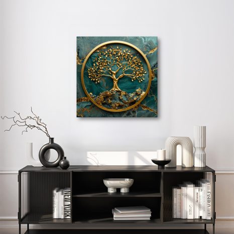 WANDBILD BAUM DES LEBENS MIT BLAU-GOLDENEM HINTERGRUND - BILDER - 🔥 TOTALAUSVERKAUF