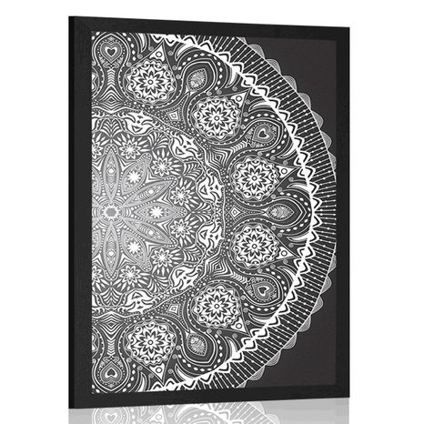 POSTER DEKORATIVES MANDALA MIT SPITZE IN SCHWARZ-WEISS - FENG SHUI - POSTER