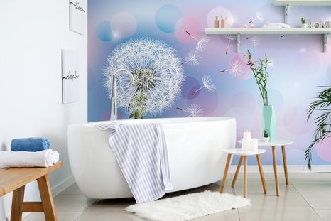 SAMOLEPÍCÍ TAPETA MODRÁ PAMPELIŠKA S ABSTRAKTNÍM POZADÍM - SAMOLEPÍCÍ TAPETY - TAPETY