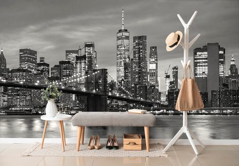 SELBSTKLEBENDE FOTOTAPETE SCHWARZ-WEISSE BRÜCKE IN BROOKLYN - SELBSTKLEBENDE TAPETEN - TAPETEN