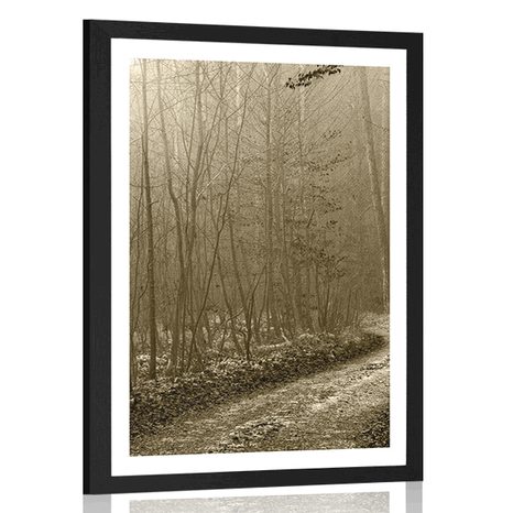 POSTER CU PASSEPARTOUT POTECĂ SPRE PĂDURE ÎN SEPIA - NATURĂ - POSTERE