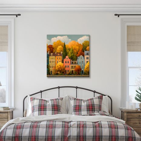 WANDBILD ZAUBER DER HERBSTSTADT - BUNTE HÄUSER - BILDER