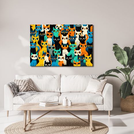 WANDBILD BUNTE KATZEN IN REIHE - BILDER VON KATZEN - BILDER