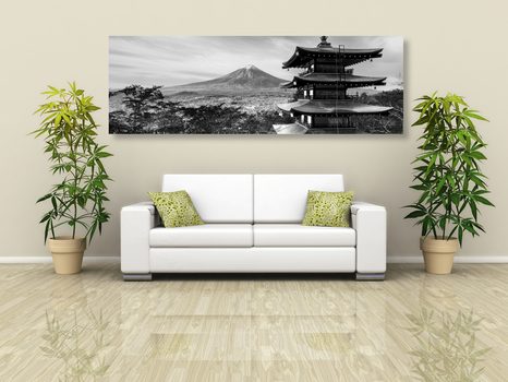 TABLOU MONUMENT PAGODA CHUREITO ÎN DESIGN ALB-NEGRU - TABLOURI ALB-NEGRU - TABLOURI