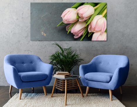 WANDBILD PASTELL ROSA TULPEN - BILDER BLUMEN - BILDER