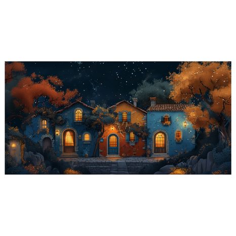 WANDBILD ZAUBERHAFTE WINTERNACHT IN DEN STRASSEN - BUNTE HÄUSER - BILDER